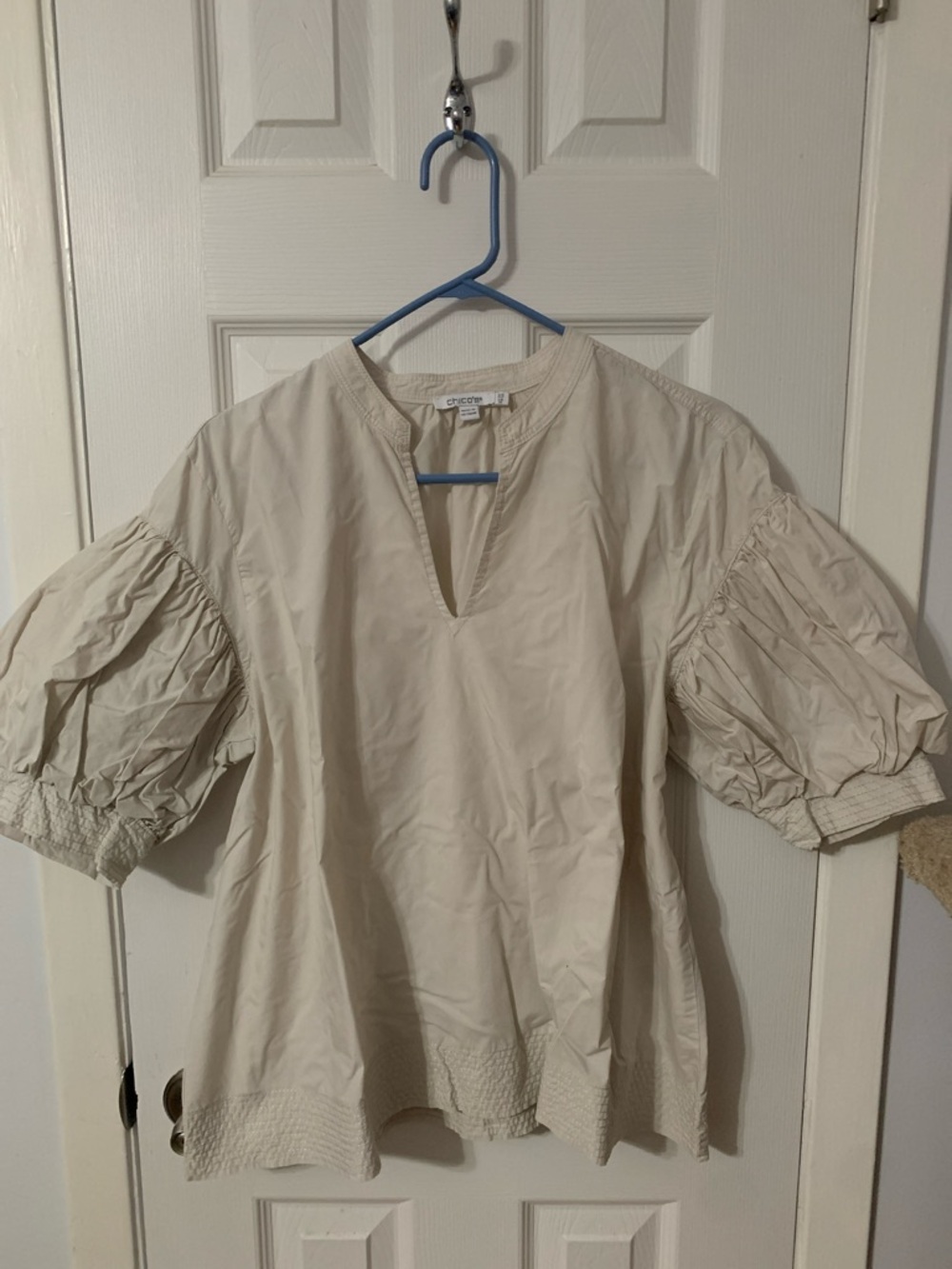 Chico's Cream Pintuck Puff-Sleeve Blouse